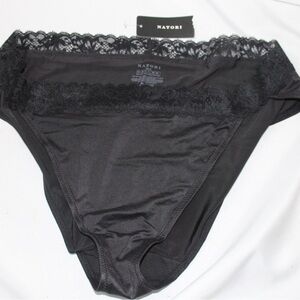 Natori Women's Discreet Bikini Lace Band Underwear Solid Black Size XL 5345
